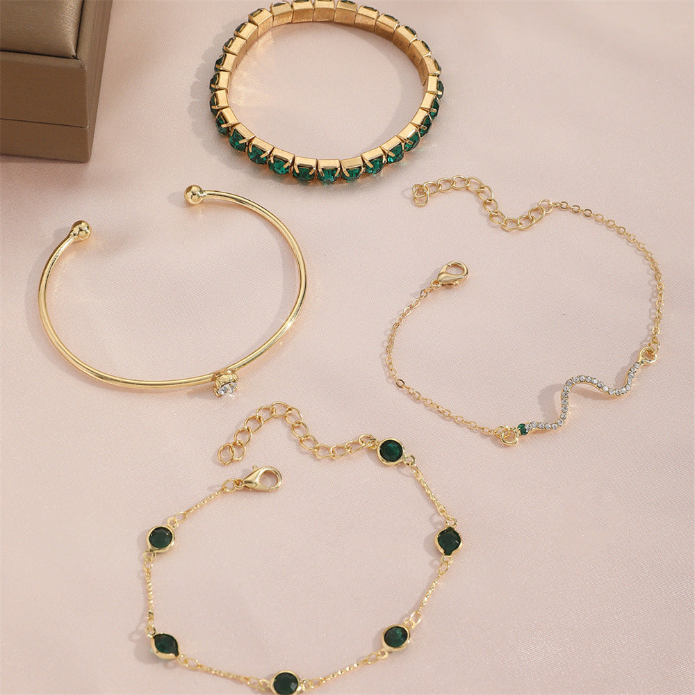 4pcs Green Diamond Stretch Bracelet Set