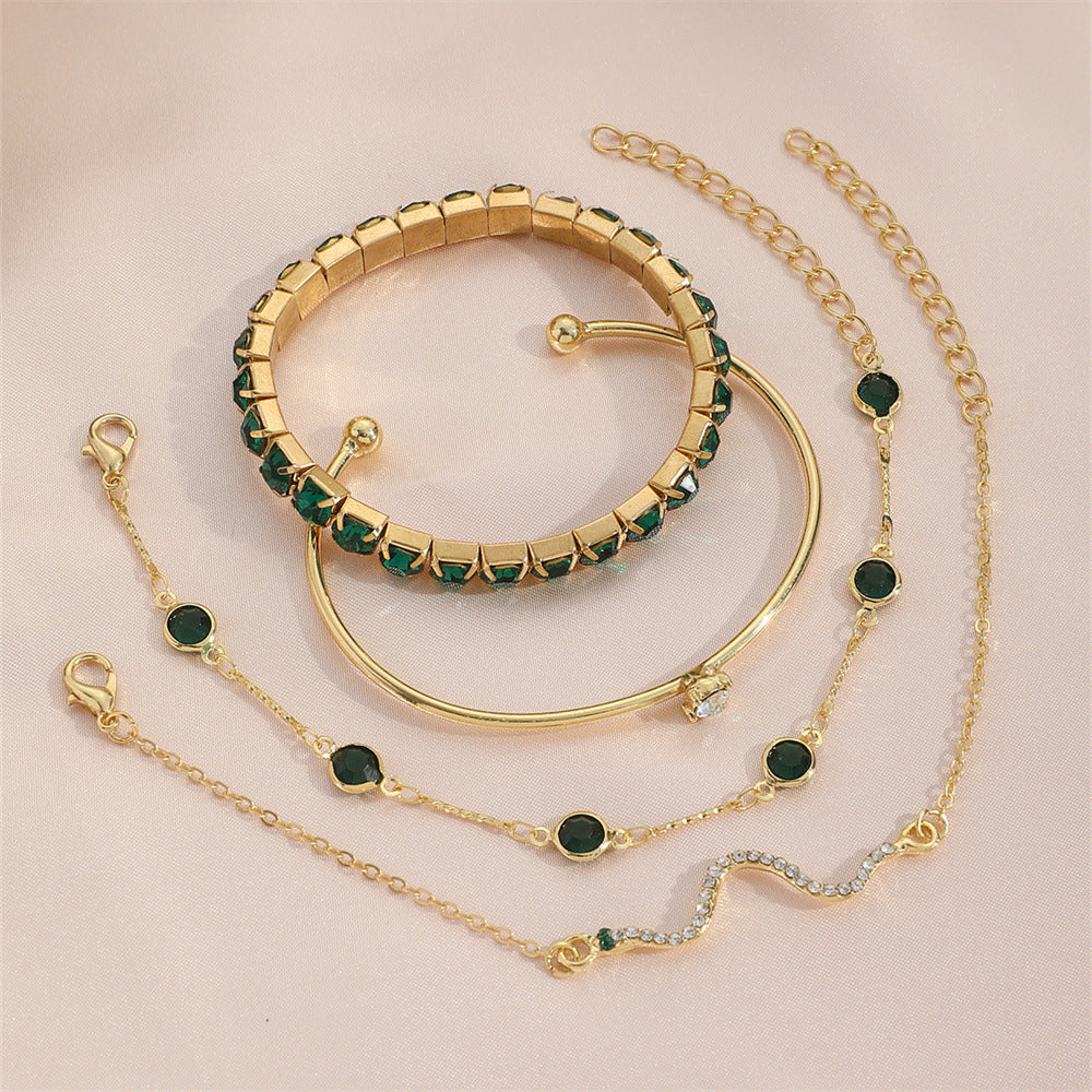 4pcs Green Diamond Stretch Bracelet Set