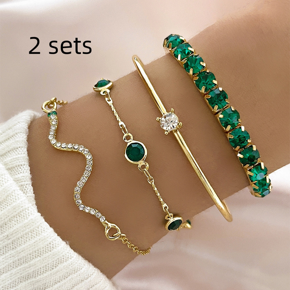 4pcs Green Diamond Stretch Bracelet Set