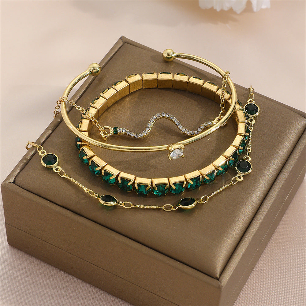 4pcs Green Diamond Stretch Bracelet Set